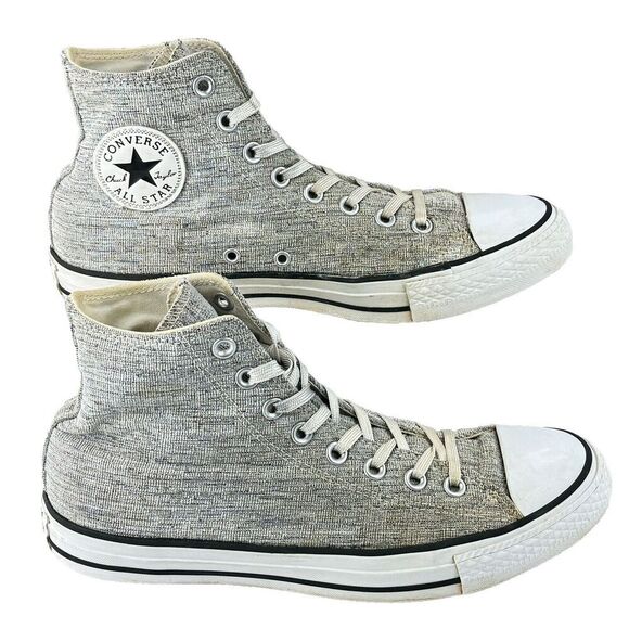 Converse All Stars Hi Top Sneakers Womens Sz 10 Gray Tweed Metallic Sparkle - Picture 4 of 13